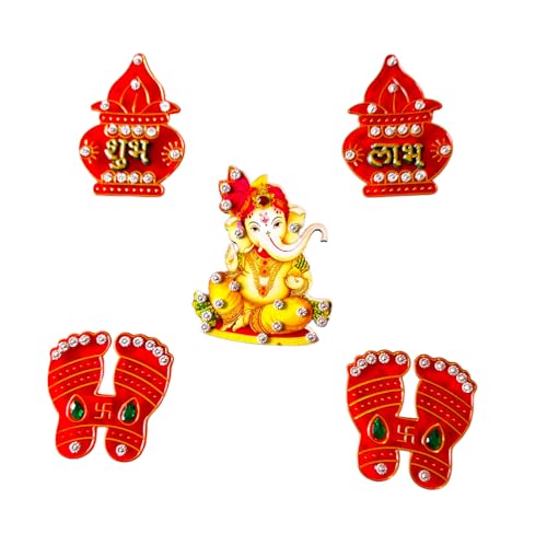 DMS RETAIL Kalash shubh Labh | Swastik | Charan Paduka|Ganesh Combo for Door Hanging Wall Decoration Diwali Decoration Floor Decoration Temple Decoration - Complete Family