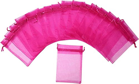 DMS RETAIL Plain Organza Return Gift Bags|Drawstring Pouches For Wedding Plain Organza Bag Return Gift Potli Bag 8X10 Pack Of 10 (MAGENTA)