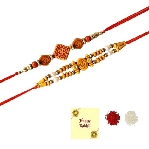 DMS RETAIL Om Rakhi Combo For Men Set Of 2 Traditional Religious Rakhi With Roli Tilak With Greetings Crd