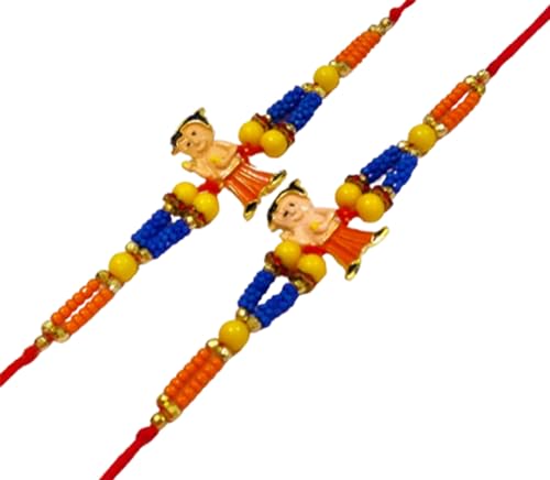 DMS RETAIL Kids Rakhi For Brother With Roli Chawal With Geetimgs Card And Roli Chawal Set Of 2 Rakhi