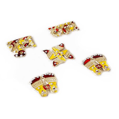 DMS RETAIL Metal Shubh Labh Swastik Laxmi Charan Sticker for Diwali Decoration|Door Entrance Sticker Temple Decoration Floor Decoration-Complete Family Shubh Labh