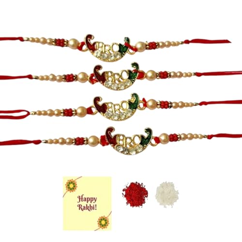 DMS RETAIL Mens Rakhi For Brother Designer Handmade Bro Rakhi With Roli Tilak And Greetings Card Pack Of (1)