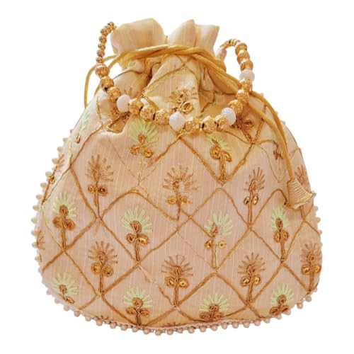 DMS RETAIL Women's Embroidered Potli | Ladies Purse Handbag Purses for Women,Wedding, Housewarming, Corporate Gifts, Anniversary Baby Shower Return Gifts (GREEN)