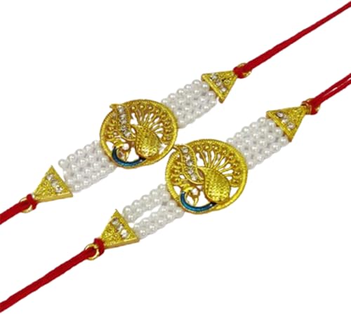 DMS RETAIL Multicolor Combo of 3 Beautiful Peacock Rakhi Set for Men with Roli Chawal Rakhi for Brother With Greetimg Card