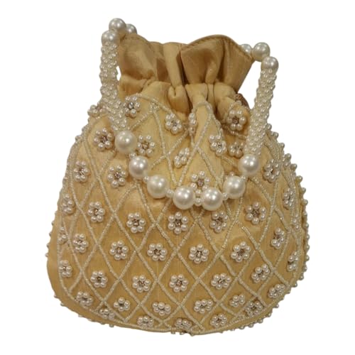 DMS RETAIL Potli | Beadwork Pear Wedding Potli | Beads Handle Potli | Wallet Potli | Christmas Gift Potli | Baby Shower Potli | Lucknowi Potli | Embroidery Potli