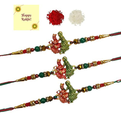 DMS RETAIL Rakhi for Brother and Bhabhi Rakhi Set of 3 Jewellery Bracelet Rakhi Combo for Brother, Rakhi Gift for Bhaiyya/Bhai | Rakhi with Roli Chawal