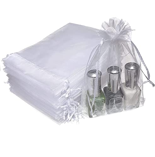 DMS RETAIL Plain Non Printed Clear - Organza Favor Jewellery Pouch, Shagun Potli Bags Drawstring Pouches For Wedding Plain Organza Bag Pouches Sheer Candy 13X18 CMS Pack Of 30 Bags (WHITE)