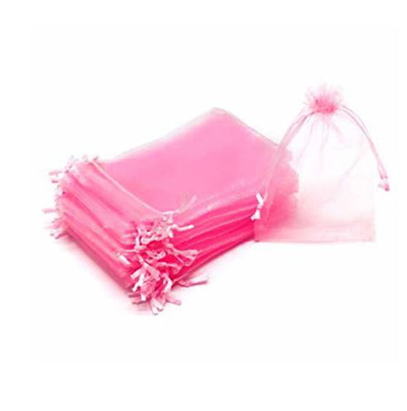 DMS RETAIL Drawstring Organza Bags, Wedding Party Favor Gift Pouch, Chocolate Mesh Candy Gift Jewelry Organza Bag, Sachet Bags Small Sheer Organza Pouches - Festival 13X18 CMS 100 PCS (PINK)