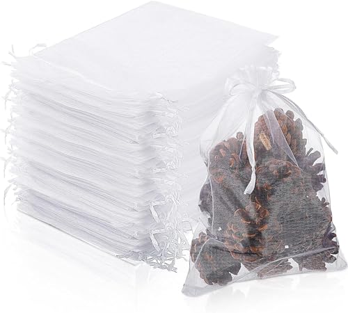 DMS RETAIL Shagun Potli Bags Organza Potli Pouch Sheer Pouches Candy Chocolate Pouches Drawstring Pouches 16X23 CMS Pack Of 15 (WHITE)