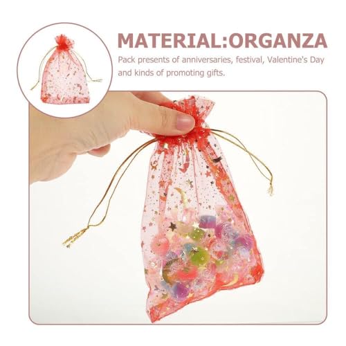 DMS RETAIL RED Net Organza Bags with Drawstring Mesh Bags for Gift |Gold/Golden| Makeup Pouch |Candy | Baby Shower Party, Christmas Festival Packing Sheer Organza Pouches 9X12 CMS Golden Pack Of (80)