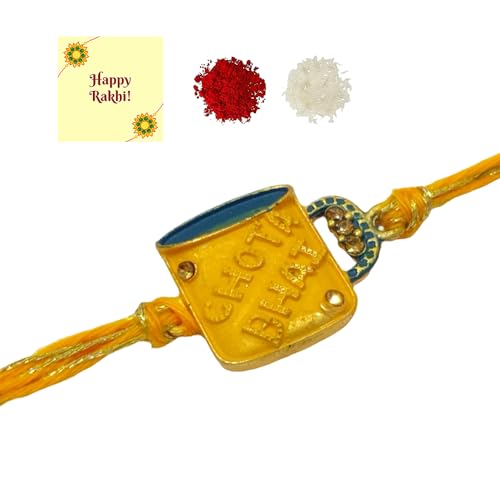 DMS RETAIL Set Of 3 Exclusive Bhaiya Rakhi CHOTA BHAI Designer Pendent For Bhaiya/Brother/Bhai With Roli Chawal And 1 Greeting Card