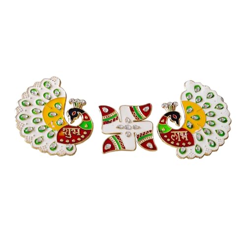 DMS RETAIL Handcrafted Peacock Shape Shubh Labh Stickers for Wall Decoration|Door Entrance Shubh Labh Stickers for Home Floor Decoration