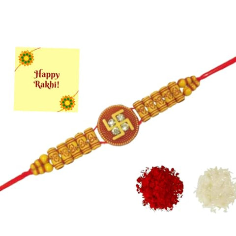 DMS RETAIL Bracelet Rakhi For Brother With Roli Chawal And Greetings Card For Men Dora Rakhi For Rakshabandhan Swastik Rakhi