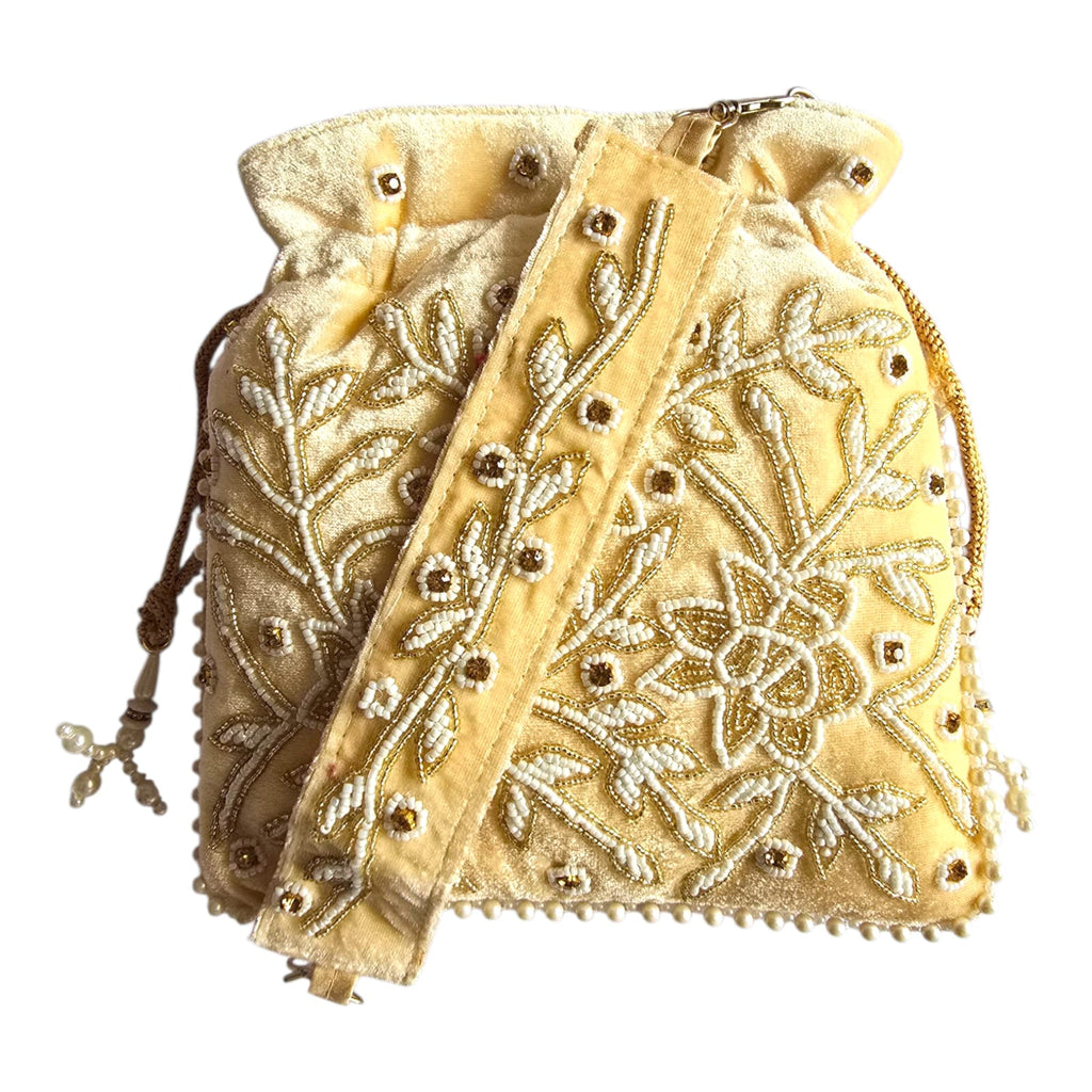 Dms Retail Women S Velvet Embroidered Belt Potli Bag With Pearl