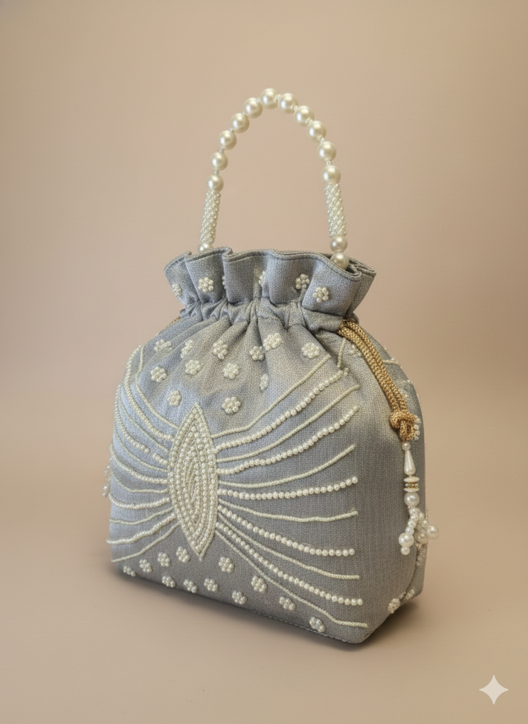 Dms Retail Women S Potli Bag With Pearl Bead Handle Hand Embroidery