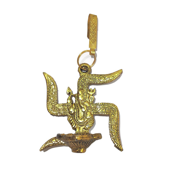 DMS RETAIL Metal Swastik Ganesh Raman Diya for Wedding for Temple Or for Pooja|Raman Divi for Wedding 5 inch