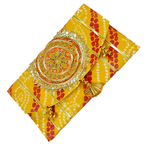 DMS RETAIL Designer Leheriya Printed Embroidered Gotapatti Purse For Women,Return Favour For Wedding For Guests,Clutch Purse For Women Pack Of (6)