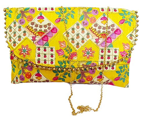 DMS RETAIL Traditiomal Ethnic Purse For Women |Party Purse For Women |Return Favour Purse With Sling (YELLOW)