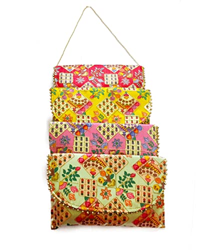DMS RETAIL Traditional Ethnic Purse for Women Shagun Potli Pouch For Return Gifts for Women Mehndi Haldi Wedding Engagement Pooja Party Pack Of (3)