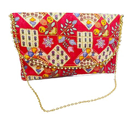 DMS RETAIL Traditiomal Ethnic Purse For Women |Party Purse For Women |Return Favour Purse With Sling (RED)