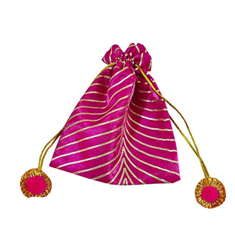 DMS RETAIL Women's Leheriya Silk Potli Bags Return Gift potli Bags (Pink)