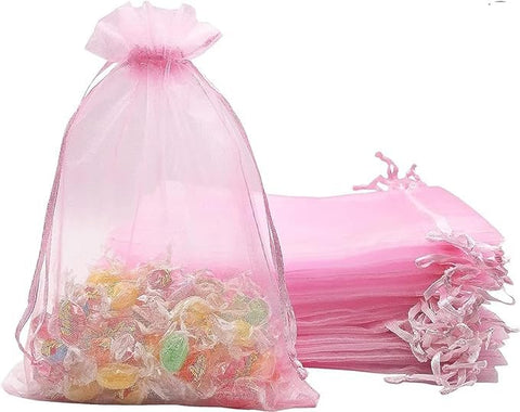 DMS RETAIL PINK Clear Organza Bag S|Organza Return Gift Bags|Drawstring Pouches For Wedding Return Gift Potli Bags Shagun Pouches Pack Of 20 (9X12 CMS)