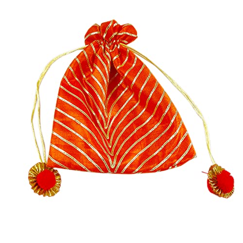 DMS RETAIL Women's Leheriya Silk Potli Bags Return Gift potli Bags (Orange)