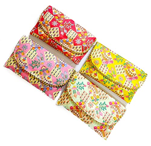 DMS RETAIL Traditional Ethnic Purse for Women Shagun Potli Pouch For Return Gifts for Women Mehndi Haldi Wedding Engagement Pooja Party Pack Of (3)