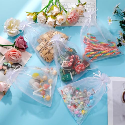 DMS RETAIL Shagun Potli Bags Organza Potli Pouch Sheer Pouches Candy Chocolate Pouches Drawstring Pouches 16X23 CMS Pack Of 15 (WHITE)