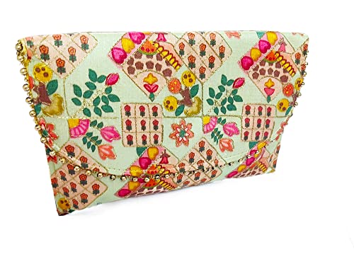 DMS RETAIL Traditiomal Ethnic Purse For Women |Party Purse For Women |Return Favour Purse With Sling (PISTA GREEN)