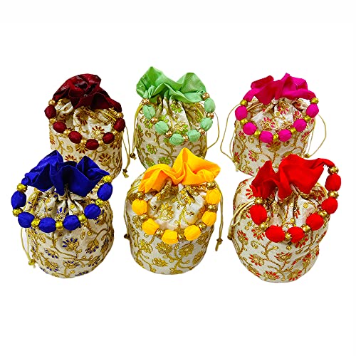 DMS RETAIL Golden Embroidered Shagun Potli Purse for Ladies, Potli