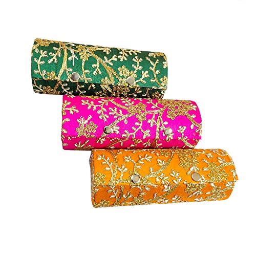 DMS RETAIL Embroidered Bangle Organiser For Women| Silk Bangle Box Storage For Women|Return Gift Favor Shagun Favor Box-8 Inches Pack Of (3)