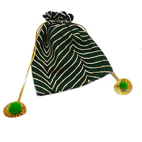 DMS RETAIL Women's Leheriya Silk Potli Bags Return Gift potli Bags (Green)