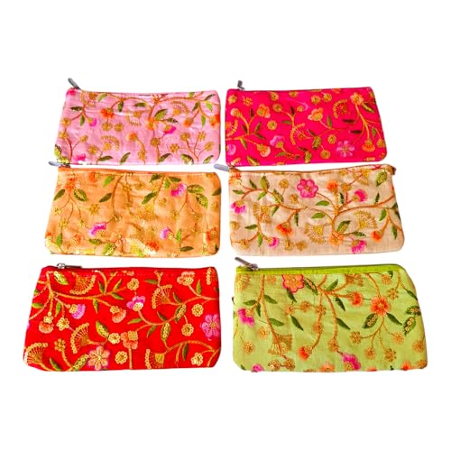 DMS RETAIL Embroidery Wedding Return Gift for Women Wholesale Bridal Traveling potli Bag with Zipper for Ladies Baby Shower Shagun Purse Gifting Haldi Mehandi for Girl Pack Of (Pack Of 2)