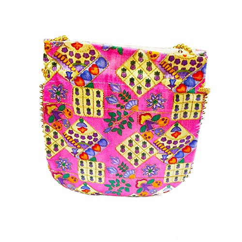 DMS RETAIL Potli Bags for Women Evening Bag Clutch Ethnic Bride Purse with Drawstring Potli Bag for Wedding (Pink)