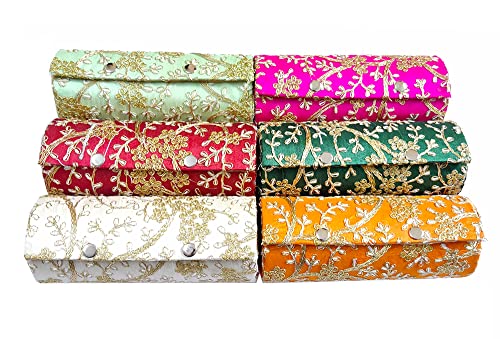 DMS RETAIL Embroidered Bangle Organiser For Women| Silk Bangle Box Storage For Women|Return Gift Favor Shagun Favor Box-8 Inches Pack Of (3)