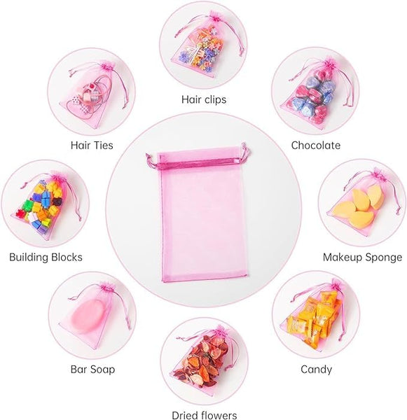 DMS RETAIL Shagun Potli Bags Organza Potli Pouch Sheer Pouches Candy Chocolate Pouches Drawstring Pouches 16X23 CMS Pack Of 15 (PINK)