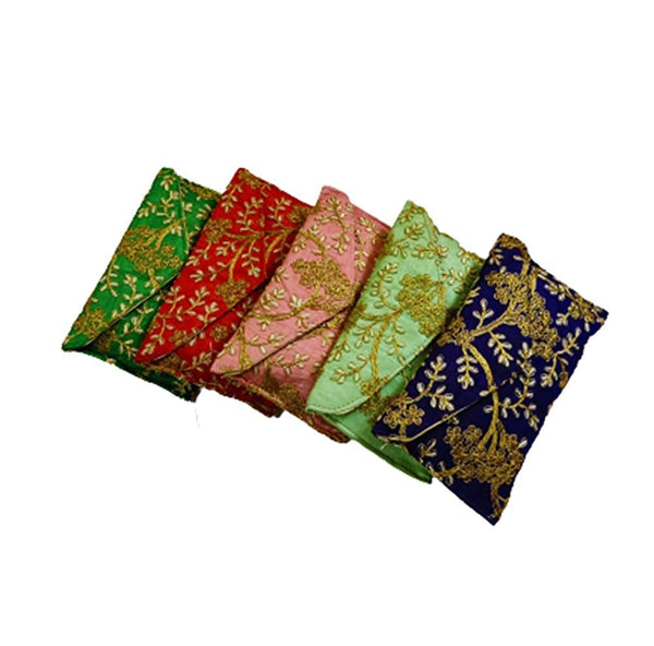 DMS RETAIL Embroidered Silk Clutch Purse For Women Round Shape Envelope Clutches for women (Pack Of 6)