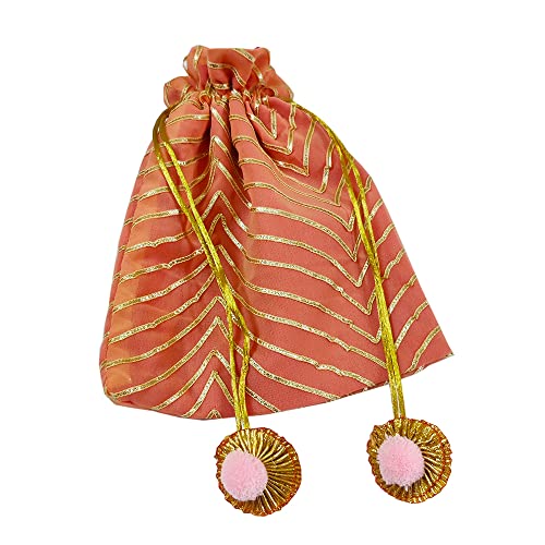 DMS RETAIL Designer Rajasthani Style Royal Silk Potli Bag Batwa Bag Bridal Purse Women Handbag Shagun Pouch Return Gifts Leheriya Potli (Pack of 6) Multi