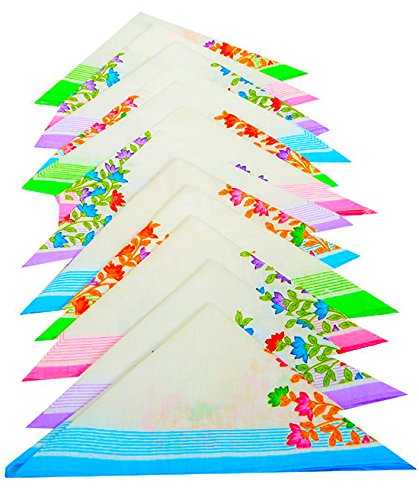 DMS RETAIL Women's 100% Cotton Flower Designed Handkerchief Set of 50 Pcs - 30 * 30 Cm