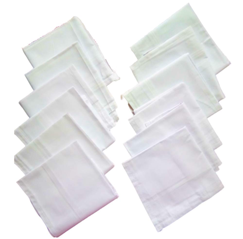 DMS RETAIL Pure White Handkerchief Set For Men & Boys With Stripes Extra Large Size 55X55 CMS Pack Of (2)