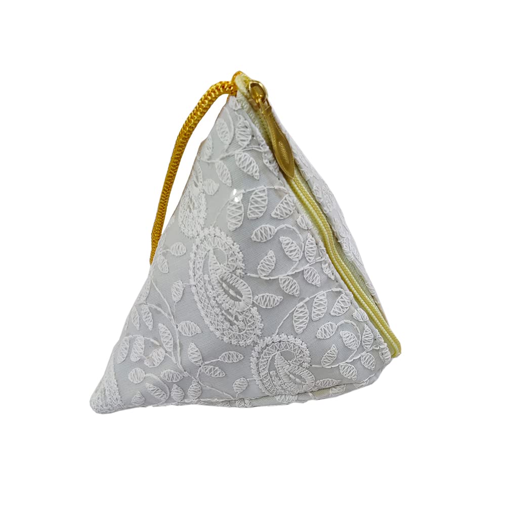 DMS RETAIL Lucknowi Chikankari Embroidered Potli Bags in Samosa Shape Potli Bags for Ladies (Ash)