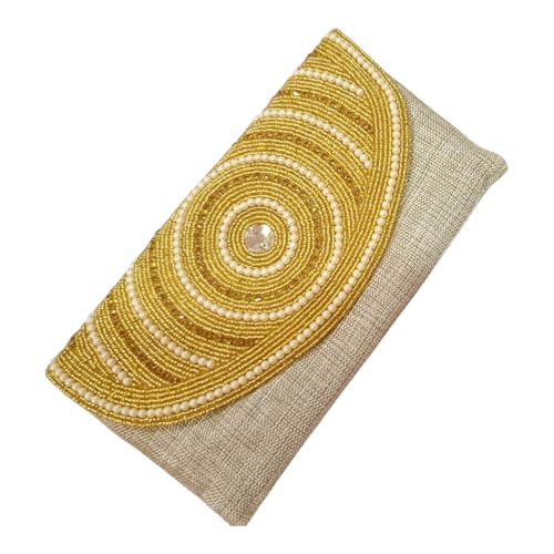 DMS RETAIL Handmade Gold Beaded Clutch for Women