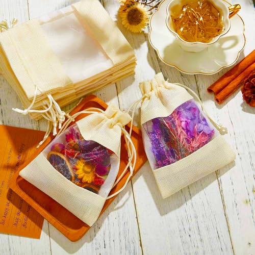 10x14 CM Natural | Jute Potli Window Bag | Gift Return Gifts Bags | Drawstring Bags | Pack of 10