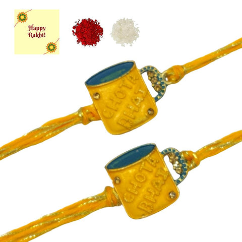 DMS RETAIL Set Of 2 Chota Bhai rakhi for younger brother Chota Bhai With Cup Designer Rakhi for Brother With Roli Chawal Cool Bro Rakhi