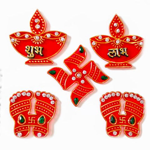 DMS RETAIL Acylic Diya Shubh Labh Stickers for Door Entrance|Diwali Decoration Items for Home-Ready to Stick Stickers-Complete Package for Decoration Floor Decoration