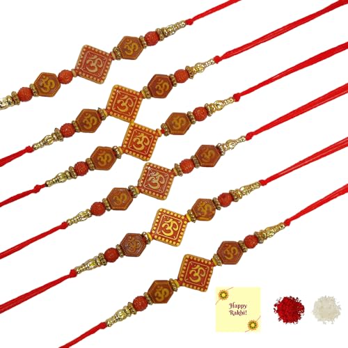 DMS RETAIL Set Of 6 Rakhi with Roli Chawal Pack Greetings Card - Rakhi for Brother, Bhaiya, Bhai