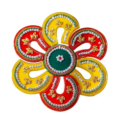 DMS RETAI Reusable Plastic Keri Shape Acrylic Handcrafted Decorative Rangoli Set for Floor Decoration for Diwali Puja Functions, Multicolor, 9 Inch, 7 PCS