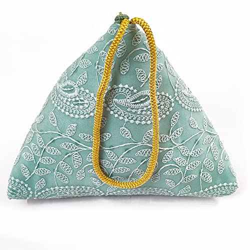 DMS RETAIL Lucknowi Embroidered Potli Bags in Samosa Shape Potli Pouches, Return Gifts for Women, Shagun Potli Purse for Gifting, Potli Bags for Ladies (Turqoise)