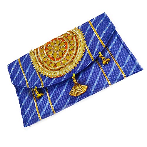 DMS RETAIL Designer Leheriya Printed Embroidered Gotapatti Purse For Women,Return Favour For Wedding For Guests,Clutch Purse For Women Pack Of (6)